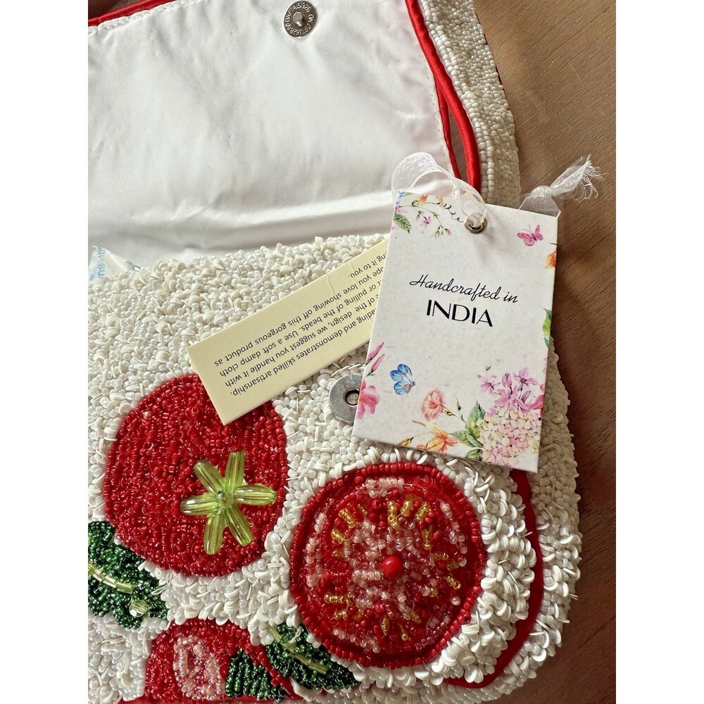 Beaded Tomato Bag Handcrafted In India NEW w/tags Viral Tiktok Red White 10x6" - Picture 4 of 16
